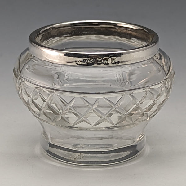 1923年 英国アンティーク カットガラス ソルトセラー 純銀装飾 61g